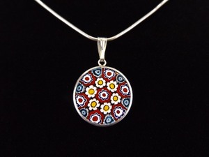 .925 Sterling Silver Murano Millefiori Pendant Necklace