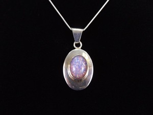 .925 Sterling Silver Pink Dichroic Cabochon Pendant Necklace