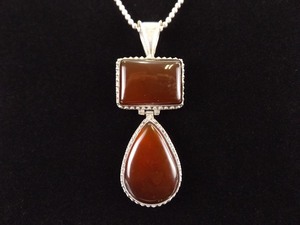 Large .925 Sterling Silver Dark Amber Cabochons Pendant Necklace