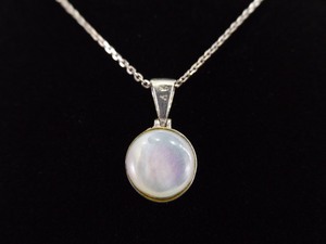 .925 Sterling Silver Mother of Pearl Cabochon Pendant Necklace