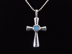 .925 Sterling Silver Inlayed Topaz Heart of the Cross Pendant Necklace