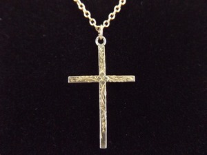 Gold Over .925 Sterling Silver Etched Cross Pendant Necklace