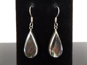 .925 Sterling Silver Abalone Shell Hook Dangle Earrings