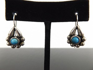 .925 Sterling Silver Turquoise Cabochon Hook Clasp Earrings