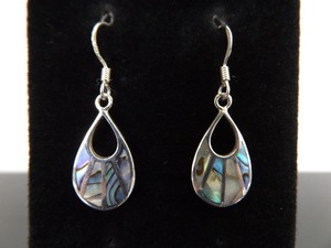 .925 Sterling Silver Inlayed Abalone Shell Hook Dangle Earrings