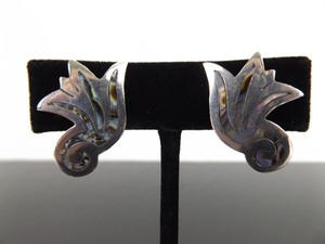 .925 Sterling Silver Inlayed Abalone Shell Screw Back Earrings