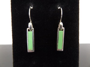.925 Sterling Silver Inlayed Green Turquoise Hook Dangle Earrings