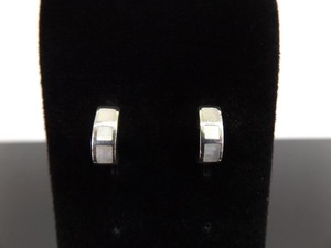 .925 Sterling Silver Inlayed Mother of Pearl Quarter Hoop Post Earrings