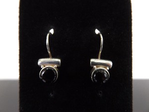.925 Sterling Silver Onyx Cabochon Hook Earrings