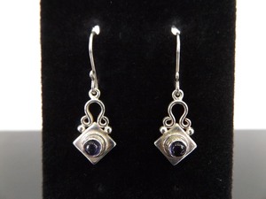.925 Sterling Silver Blue Amethyst Cabochon Hook Dangle Earrings