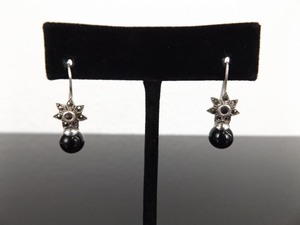 .925 Sterling Silver Art Nouveau Onyx Ball Hook Clasp Earrings