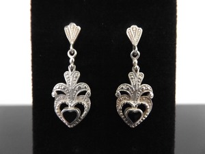 .925 Sterling Silver Art Nouveau Heart Post Dangle Earrings