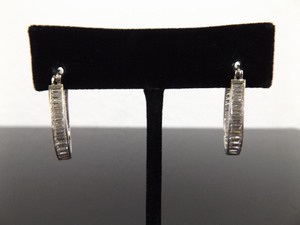 .925 Sterling Silver Crystal Baguette Hoop Earrings