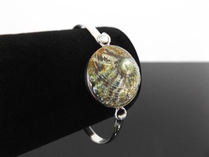 .925 Sterling Silver Abalone Shell Hook Clasp Bangle Bracelet
