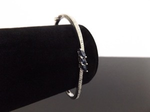 .925 Sterling Silver Marquise Cut Sapphire Hinged Bangle Bracelet
