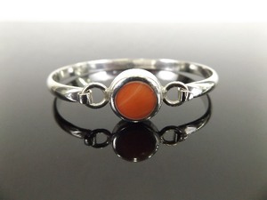 .925 Sterling Silver Inlayed Pink Coral Hook Bangle Bracelet