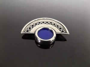 .925 Sterling Silver Artisan Blue Enamel Brooch