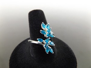 .925 Sterling Silver Marquise Cut Aquamarine Flower Cluster Split Ring Size 9.25