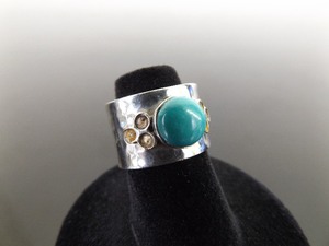 .925 Sterling Silver Turquoise Cabochon Thick Ring Size 5.5