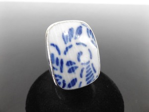 .925 Sterling Silver Ancient Asian Pottery Shard Cocktail Ring Size 6