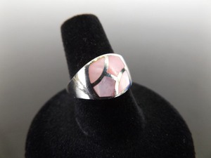 .925 Sterling Silver Inlayed Pink Mother of Pearl Ring Size 8