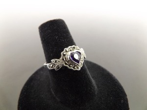 .925 Sterling Silver Art Nouveau Amethyst Heart Ring Size 6.5