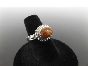 .925 Sterling Silver Goldstone Cabochon Ring Size 6