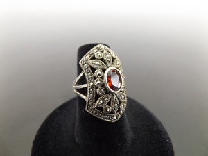 .925 Sterling Silver Art Nouveau Faceted Garnet Ring Size 6