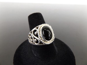 .925 Sterling Silver Black Onyx Cabochon Ring Size 8.125