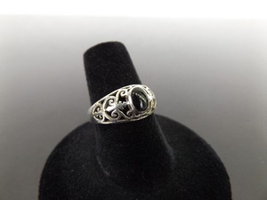 .925 Sterling Silver Black Onyx Cabochon Scrolled Ring Size 7