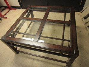 SOLID OAK COFFEE TABLE WITH BEVELED GLASS INSERTS