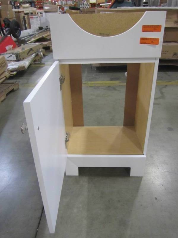 lot 100 image: Style Selections White Single Sink Vanity - Cabinet Only - CE29118-SS