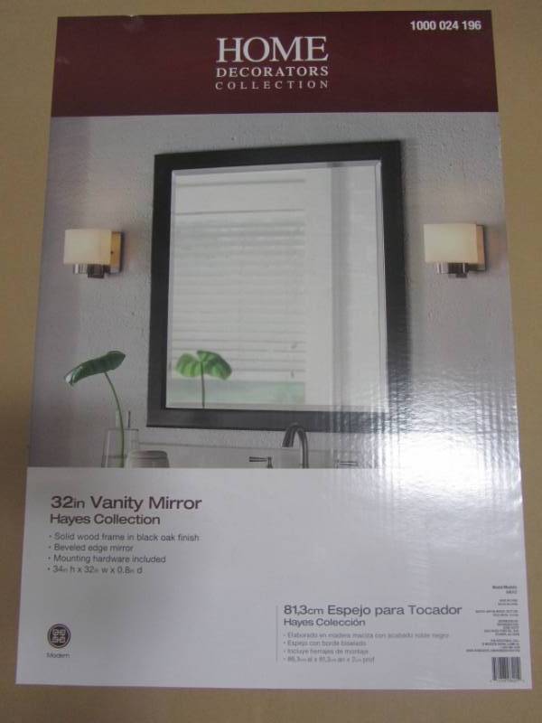 lot 20 image: Home Decorators Collection Hayes Contemporary 34 in. L x 32 in. W Vanity Wall Mirror in Black Oak 32BM7024-O134