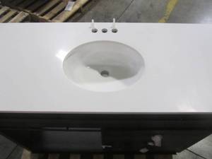 lot 33 image: Whalen Furniture 48 Morriston Distressed Java Single Sink Vanity with White Engineered Stone Top WSL48BHV