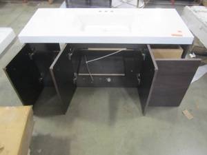 lot 92 image: Domani Stella 48.5 in. W x 18.75 in. D Vanity in Elm Ember with Cultured Marble Vanity Top in White with White Basin SL48P2-EE