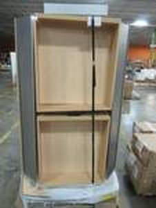 lot 192 image: 360 Degree Retail Display Cabinet - Stationary, In nice condition.. Please inspect before bidding. Small damage to one of the top display cubes.  See Photo.