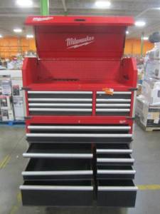 lot 4 image: Milwaukee 46 in. 16-Drawer Steel Tool Chest and Rolling Cabinet Set, Textured Red and Black Matte 48-22-8510-8520