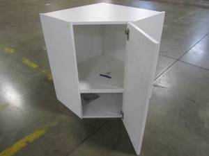 lot 40 image: J Collection Shaker Assembled 24x30x14 in. Wall Diagonal Corner Cabinet in Vanilla White WA2430(LR)-WS
