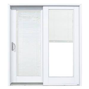 lot 3 image: MP Doors Smooth White Left-Hand Composite DP50 Sliding Patio Door with Low-E Built in Blinds Approximate Measurements 71 14 X 79 12 X 4 916