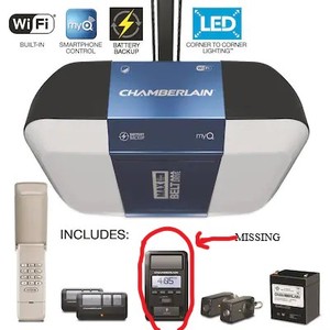 lot 290 image: Chamberlain 1.25-hp Corner To Corner Lighting Belt Drive Garage Door Opener Works with MyQ with Built-In WiFi Battery Back-Up LED Light B1381 - MISSING WALL OPENER.