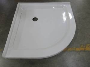 lot 203 image: MAAX  36 in. x 36 in. Single Threshold Neo-Round Corner Shower Base in White.