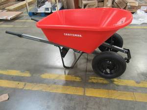 lot 264 image: CRAFTSMAN 6-cu ft Poly Wheelbarrow, CMXMBBARP6DW. - Cracked Bucket, Bottom Center. Slightly Used.