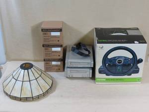 lot 40 image: Xbox 360 Steering Wheel, Audio Cords, Shade