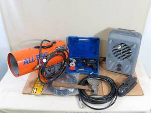 lot 41 image: Heaters, Solder Iron, Cord, Hose, Hatchet