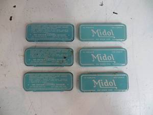 6 VINTAGE Metal Midol Tins