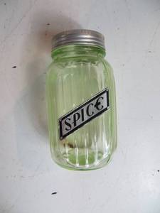 2 VINTAGE Green Glass Spice Jars