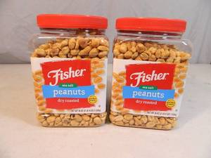 2 New Canisters of Fisher Sea Salt Peanuts Dry Roasted