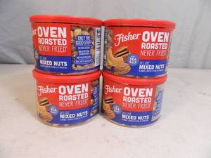 4 New Cans of Fisher Oven Roasted Mixed Nuts