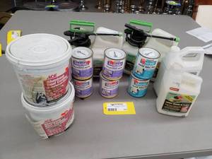 lot 163 image: Lot of New Granite Cleaner, Landscape Adhesive, Roofcoat Alumakote, Primer Wallcover Shield, Primer Wallpaper Shield