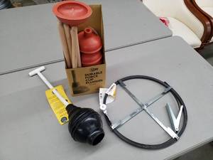 lot 171 image: Lot of New Cobra Tools Flat Sewer Rod, Durable Force Cup Plungers, Compression Plunger